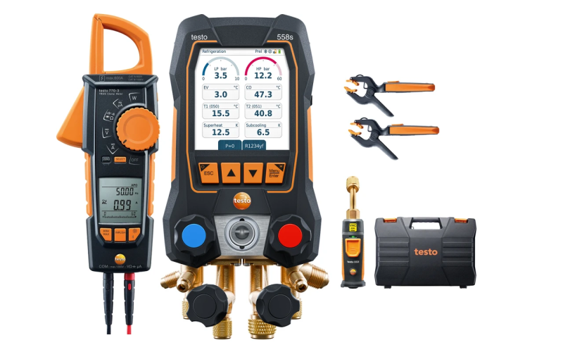 Testo 558s inteligentný digitálny servisný prístroj s kliešťovým multimetrom a bezdrôtovými teplotnými a vákuovými sondami